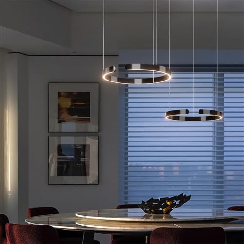 JINWELL LED Pendelleuchte Esstisch, Dimmbar Pendelleuchten Moderne Ringe Design Hängeleuchte Aluminium Esszimmerlampe Hängelampe Hängend Lampen Für Esstischlampe Büro Küche(Schwarz,40+60cm) von JINWELL