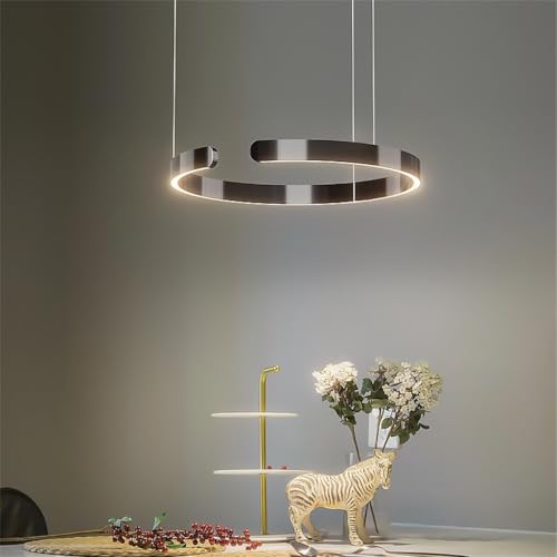JINWELL LED Pendelleuchte Esstisch, Dimmbar Pendelleuchten Moderne Ringe Design Hängeleuchte Aluminium Esszimmerlampe Hängelampe Hängend Lampen Für Esstischlampe Büro Küche(Schwarz,60cm) von JINWELL