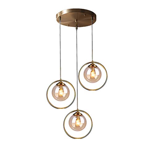 Kronleuchter Kreative Modern Runde Hängeleuchte Deckenleuchte Metall Pendellampe Glas Kugel Pendelleuchte E14 Höheverstellbar Chlafzimmer Wohnzimmer Restaurant Dekoration,Round Disk Bernstein Glas von JINWELL
