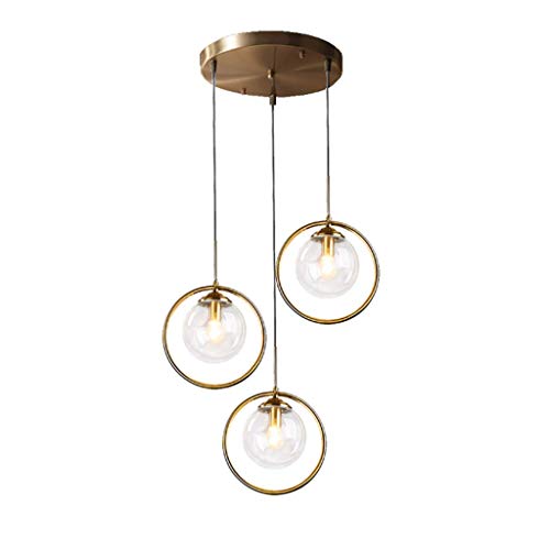 Kronleuchter Kreative Modern Runde Hängeleuchte Deckenleuchte Metall Pendellampe Glas Kugel Pendelleuchte E14 Höheverstellbar Chlafzimmer Wohnzimmer Restaurant Dekoration,Round Disk Transparentes Glas von JINWELL