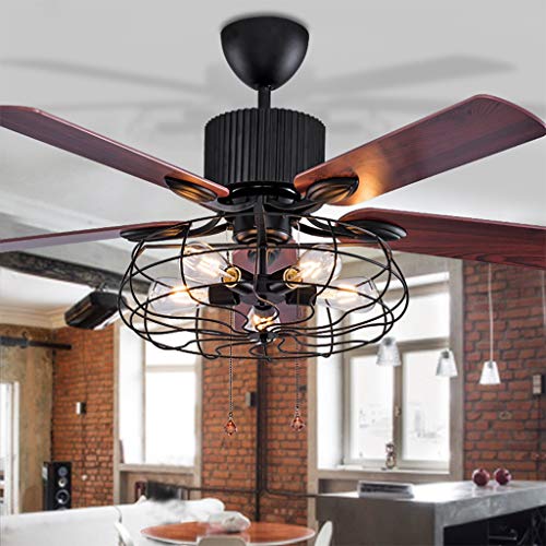 LED Deckenventilator Mit Beleuchtung Pendelleuchte Wohnzimmer Schlafzimmer Deckenleuchte Fernbedienung Loft Lüfter Kronleuchter Retro Esszimmer Elektrische Lüfter Stumm Remote Blatt Fan Lampe Schwarz von JINWELL