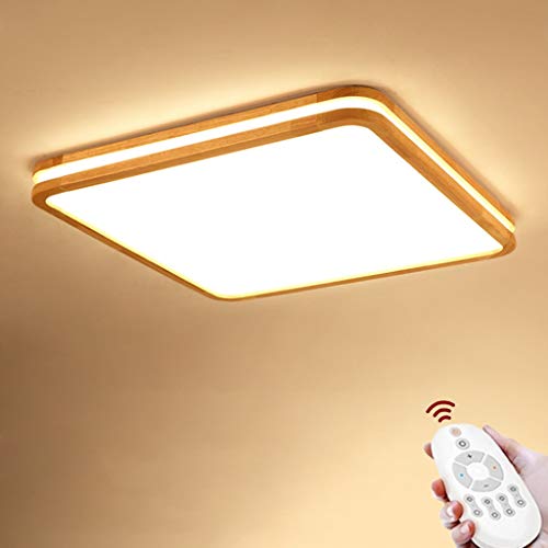 LED Holz Deckenleuchte Lampe Rund rechteckige Holzlampe Dimmbar Eiche Deckenlampe Innenbereich Moderne minimalistische Doppelschicht Lichtdurchlässigkeit Holz Deckenlampe 24W 45*45CM 2200 Lumen von JINWELL