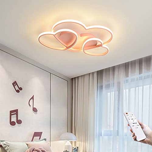 LED Modern Deckenleuchte Kinderzimmer Mädchen Schlafzimmer Decke Lampen Dimmbar Mit Fernbedienung, Liebe Herz Design Acryl-Schirm Deco Deckenlampe Für Küchen Esszimmer Kinderlampe,Rosa,60cm von JINWELL