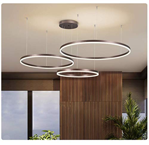 LED Pendelleuchte Esstischlampe Pendellampe Wohnzimmerlampe Dimmbar Mit Fernbedienung Hängelampe Modern Kronleuchter Rund Ring Leuchten Aluminium Acryl Deckenleuchte 108W Braun 3laps 60+80+100cm von JINWELL