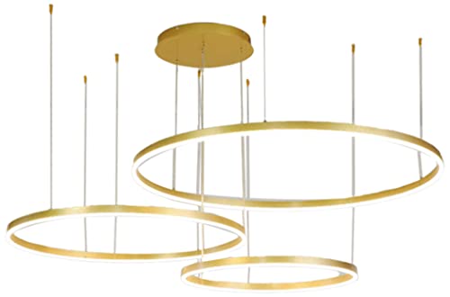 LED Pendelleuchte Esstischlampe Pendellampe Wohnzimmerlampe Dimmbar Mit Fernbedienung Hängelampe Modern Kronleuchter Rund Ring Leuchten Aluminium Acryl Deckenleuchte 108W Gold 3laps 60+80+100cm von JINWELL