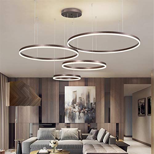 LED Pendelleuchte Esstischlampe Pendellampe Wohnzimmerlampe Dimmbar Mit Fernbedienung Hängelampe Modern Kronleuchter Rund Ring Leuchten Aluminium Acryl Deckenleuchte 120W Braun 4laps 40+60+80+100cm von JINWELL