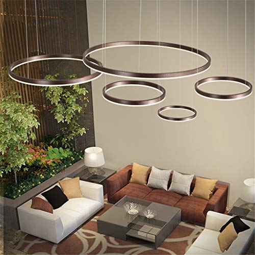 LED Pendelleuchte Esstischlampe Pendellampe Wohnzimmerlampe Dimmbar Mit Fernbedienung Hängelampe Modern Kronleuchter Rund Ring Leuchten Aluminium Acryl Deckenleuchte 130W Braun 5laps 20+40+60+80+100cm von JINWELL