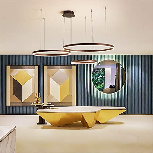 LED Pendelleuchte Esstischlampe Pendellampe Wohnzimmerlampe Dimmbar Mit Fernbedienung Hängelampe Modern Kronleuchter Rund Ring Leuchten Aluminium Acryl Deckenleuchte 45W Braun 3laps 20+40+60cm von JINWELL