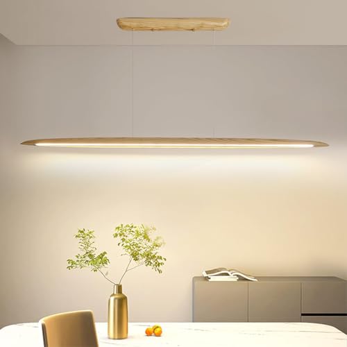 Modern Design Hängelampe LED Hängeleuchte aus Holz Pendellampe Dimmbar Pendelleuchten höhenverstellbar Kronleuchter Esszimmer Schlafzimmer Innenleuchte Dekorative Deckenleuchte 18W 3000K-6000K 130cm von JINWELL