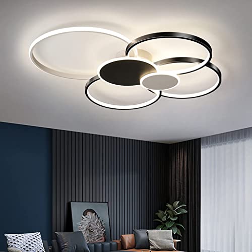 Modern LED Deckenleuchte Groß Wohnzimmerlampe Dimmbar Mit Fernbedienung, Runden Rings Design Deckenlampe Kreative Metall Acryl Beleuchtung Esszimmer Schlafzimmer Dekor Pendelleuchte,Schwarz,100CM/98W von JINWELL