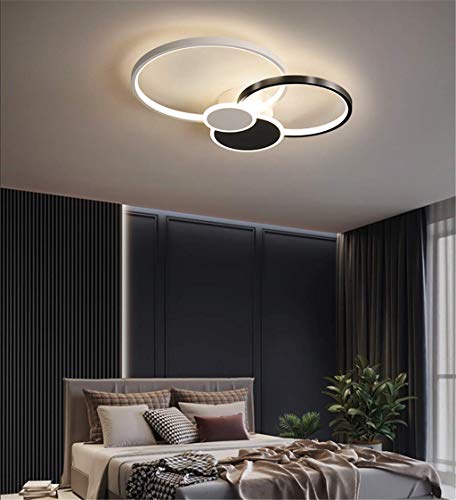 Modern LED Deckenleuchte Groß Wohnzimmerlampe Dimmbar Mit Fernbedienung, Runden Rings Design Deckenlampe Kreative Metall Acryl Beleuchtung Esszimmer Schlafzimmer Dekor Pendelleuchte,Schwarz,58CM/48W von JINWELL