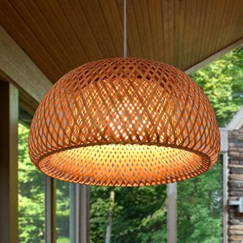 Pendellampe E27 Vintage Hängeleuchte Natürlichen Bambus Gewebt Rattan Retro Industrial Pendelleuchten Höhenverstellbar Hängelampe Restaurant Teestube Cafe Lampenschirm Kronleuchter Leuchten A 60cm von JINWELL