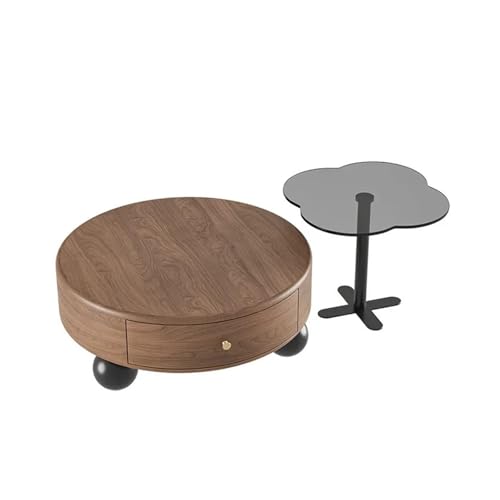 JINWPXSR Wohnzimmer-Couchtisch aus Glas, braune Tischplatte, Mittelstück im Retro- und modernen Stil mit Beinen aus Massivholz(80cm and 50cm) von JINWPXSR