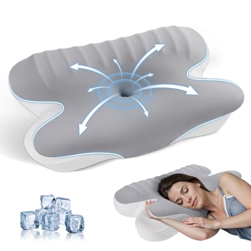 JINXIA Memory-Schaum-Kissen zum Schlafen, ergonomisches orthopädisches Nackenkissen, kühlendes Kissen mit abnehmbarem Kissenbezug für Seiten-, Rücken- und Bauchschläfer, dunkelgrau von JINXIA