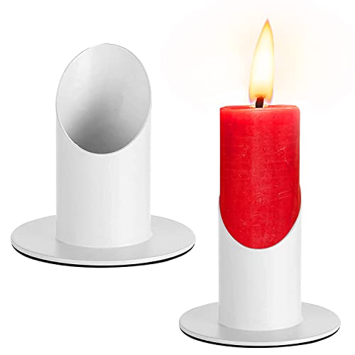 JINXIAN 2 Stück Kerzenständer Kommunionkerze Kerzenhalter aus Metall 4 cm Weiß Kerzenständer Taufkerze Tropfschutz Stabkerze Traukerze Trauerkerze Stabkerzenhalter Deko von JINXIAN