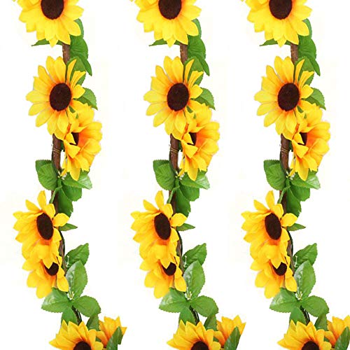 JINXIAN 3 Stück Sonnenblumegirlande Künstliche Reben mit Blättern für Zuhause Hochzeitsarrangement Party Garten Dekor(7.9FT) von JINXIAN