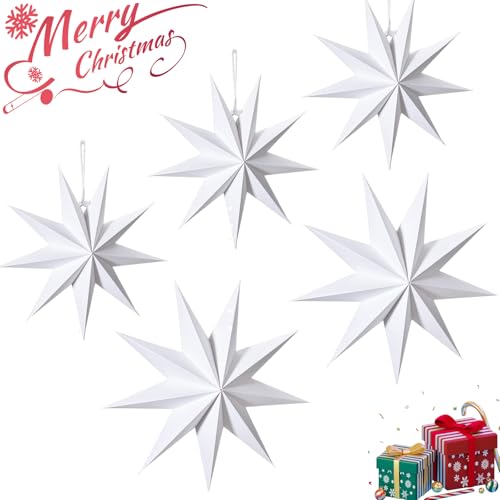 JINXIAN 5 Stück Papiersterne Weihnachten φ30cm φ45cm Weiß Set Papiersterne zum Aufhängen für Deko AST zum Aufhängen Party Geburtstag Tisch Weihnachtsdeko von JINXIAN
