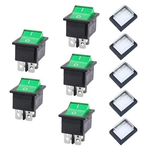 JINXIAN 5 Stück Wasserdichter Schalter AC 250V 16A 125V 20A Kippschalter Grün Leuchtend mit Wasserfester Abdeckung Rocker Switch für Verschiedene Arten Von Elektrischen von JINXIAN