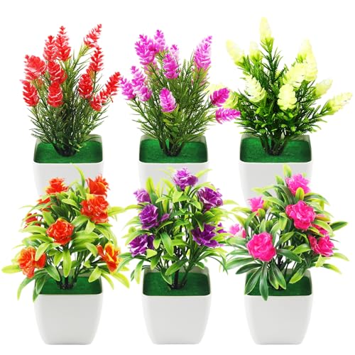 JINXIAN 6 Stück Künstliche Blumen Im Topf Mini Künstliche Pflanzen 7,08 Zoll mit Topf Kunststoff Gefälschte Pflanzen Kunstblumen Wie Echt Dekoratives Schlafzimmer Balkon Heimbüro von JINXIAN