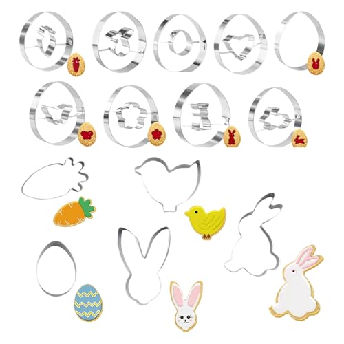 JINXIAN Ausstechformen Ostern 14 Stück Osterhasen Ausstecher Edelstahl Ausstecher Ostern Osterbackformen Osterausstecher Ausstechform Hase Osterei Küken Karotten für Backen von JINXIAN