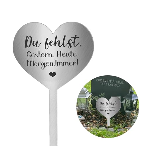 JINXIAN Grabschmuck Herz 28cm Edelstahl grabstecker mit Spruch Du Fehlst Gestern Heute Morgen Immer! Grab Deko Friedhof Grab Herz aus Stahl Grabschmuck Wetterfest Urnengrab JINXIAN Grabschmuck Herz 28cm Edelstahl grabstecker mit Spruch Du Fehlst Gestern Heute Morgen Immer! Grab Deko Friedhof Grab Herz aus Stahl Grabschmuck Wetterfest Urnengrab von JINXIAN