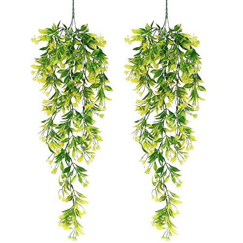 JINXM 2 Stück Gefälschte Ivy Künstlich Hängepflanzen Farn Künstliche Kunstpflanzen Hängend Grünpflanze Kunststoff für Hängekörbe Wand Draussen Balkon(Gelb) von JINXIAN