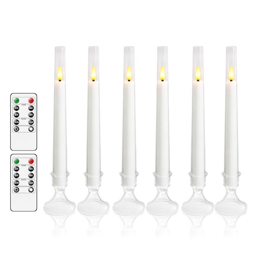 JINYANIA Flammlose Kegelkerzen, mit Fernbedienung und Timer flackernde Flammlose Kerzen,6-Pack geführte Kerzen, mit Basis batteriebetriebene Kerzen, Taper Kerzen für Zuhause, Hochzeit, Party（Weiß） von JINYANIA