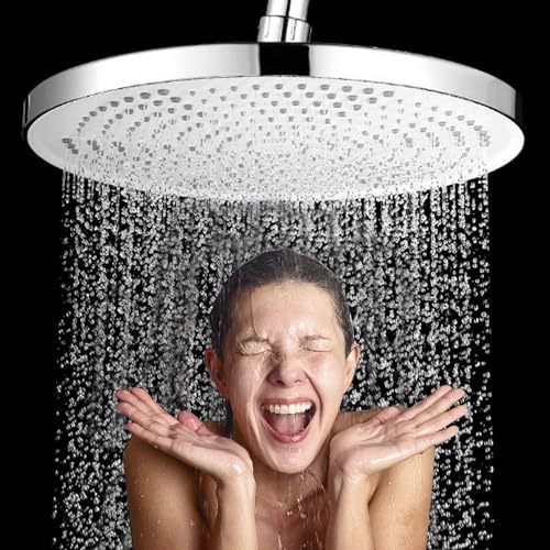 JINYOMFLY Regendusche Duschkopf Rund 10 Zoll, Groß Regenduschkopf Duschbrause Wassersparend, Dusche mit Anti-Kalk, Hochdruck Kopfbrause Rund Regendusch (Silber) von JINYOMFLY