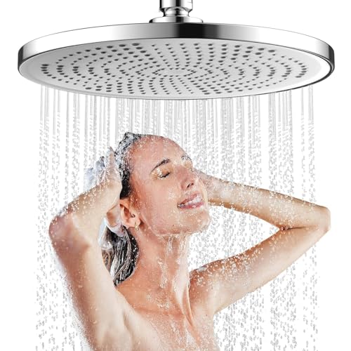JINYOMFLY Runder Kopfbrause Regendusche 25CM, Fester Duschkopf Regendusche Groß, Hochdruck Kopfbrause Wassersparend, Selbstreinigende Regendusche Duschkopf 360° Verstellbarer (Silber) von JINYOMFLY