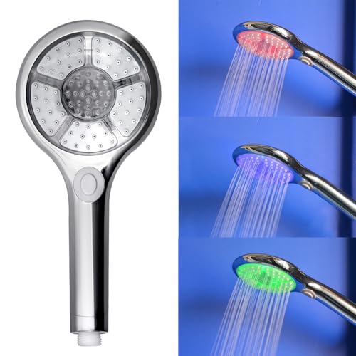 JINYOMFLY Duschkopf LED 3 Farben, 3 Duschmodi Duschkopf LED Farbwechsel Temperatur, 12.5CM Handbrause Duschkopf mit LED Beleuchtung JINYOMFLY Duschkopf LED 3 Farben, 3 Duschmodi Duschkopf LED Farbwechsel Temperatur, 12.5CM Handbrause Duschkopf mit LED Beleuchtung von JINYOMFLY