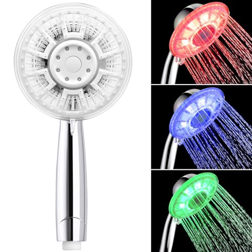 JINYOMFLY Duschkopf LED Farbwechsel Temperatur, Duschkopf mit Lichter, Handbrause Dusche LED, 3 Farbwechsel Automatisch, 2 Duschmodi von JINYOMFLY