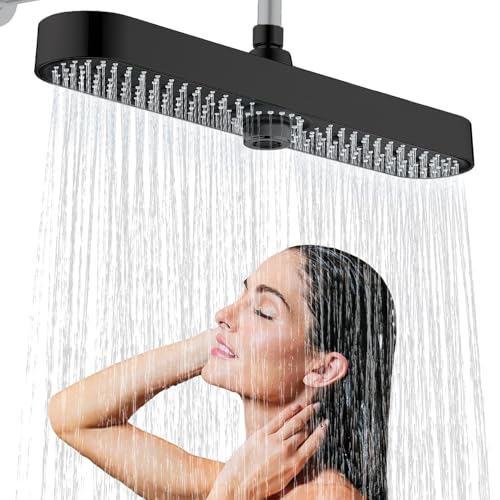 JINYOMFLY Duschkopf Regendusche Groß, 19 Zoll Kopfbrause Regendusche Gross, 3 Duschmodi Großer Duschkopf Regen xxl, Schwarz von JINYOMFLY