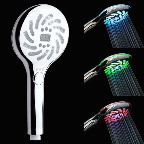 JINYOMFLY Duschkopf mit Temperaturanzeige, Duschkopf LED Temperatur, 3 Duschmodi Duschkopf mit Lichter, LED Handbrause 3 Farben ändern sich mit der Temperatur von JINYOMFLY