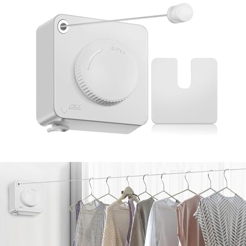 JINYOMFLY Einziehbare Wäscheleine Wand Ohne Bohren, Ausziehbarer Wäscheleine Wandmontage 4,2M Edelstahlseil, Wandwäscheleine zum Ausziehen für Drinnen und DraußEn, für Balkon Hotel von JINYOMFLY