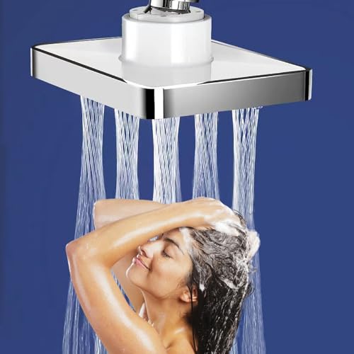 JINYOMFLY Hochdruck Kopfbrause Wassersparend, 10 Zoll Massage Regendusche Duschkopf, Groß Kopfbrause Quadrat, Sparduschkopf 360° Verstellbarer, Feiner Wasserabfluss (Silber) von JINYOMFLY