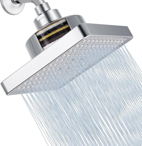 JINYOMFLY Kopfbrause Hochdruck mit Filter, 6 Zoll Regendusche mit Anti-Kalk-Düsen, Duschkopf Regendusche Wassersparend, Überkopfbrause Kopfbrausen Verstellbar, Quadratisch von JINYOMFLY