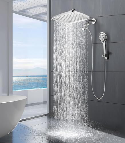 JINYOMFLY Kopfbrause Regendusche 12 Zoll, Hochdruck Kopfbrause Wassersparend, 360° Verstellbarer Regenduschkopf Rechteckig, Wasserfall-Duschkopf Chrom von JINYOMFLY