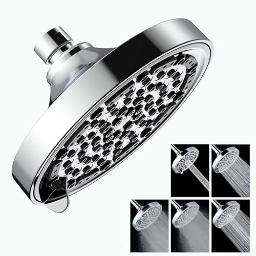 JINYOMFLY Kopfbrause Regendusche 6 Zoll, 5 Duschmodi Hochdruck Kopfbrause Wassersparend, Duschkopf Regendusche Rund, Regenduschkopf Verstellbarer, G1/2"-Gewinde von JINYOMFLY