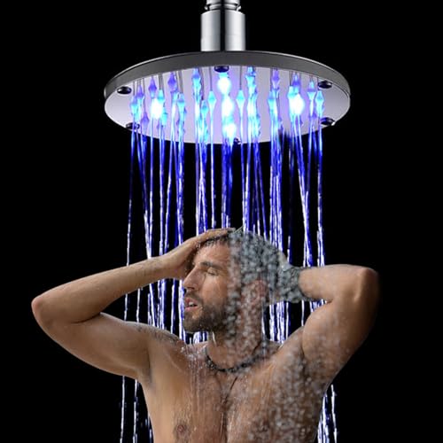 JINYOMFLY Regendusche Duschkopf LED 6 Zoll, Edelstahl Duschkopf mit Licht, LED Duschkopf mit Farbwechsel, LED Regendusche Wassersparend, Hochdruck LED Kopfbrause, G1/2” Überkopfbrause von JINYOMFLY