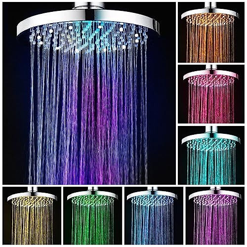 JINYOMFLY Regendusche Duschkopf LED 8 Zoll, LED Duschkopf mit Farbwechsel, LED Regendusche Wassersparend, Duschkopf mit Licht, Hochdruck Kopfbrause Runder 360° Verstellbarer, Universeller G1/2” von JINYOMFLY