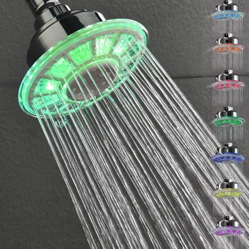 JINYOMFLY Regendusche Duschkopf mit LED, Regendusche mit LED Beleuchtung, Dusche Kopfbrause LED, 7 Farben Wechseln Automatisch, 2 Duschmodi von JINYOMFLY