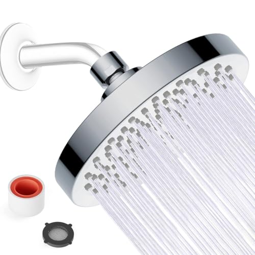 JINYOMFLY Regendusche Kopfbrause 6 Zoll, Hochdruck Kopfbrause mit Selbstreinigend Silikondüse, Wasserfall-Kopfbrause Verstellbarer, Runder Duschkopf Regendusche von JINYOMFLY