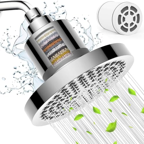 JINYOMFLY Regendusche mit Filter, 6 Zoll Kopfbrause Hochdruck, Duschkopf Regendusche Wassersparend, Überkopfbrause Verstellbar, Runder Sparduschkopf mit Anti-Kalk-Düsen von JINYOMFLY