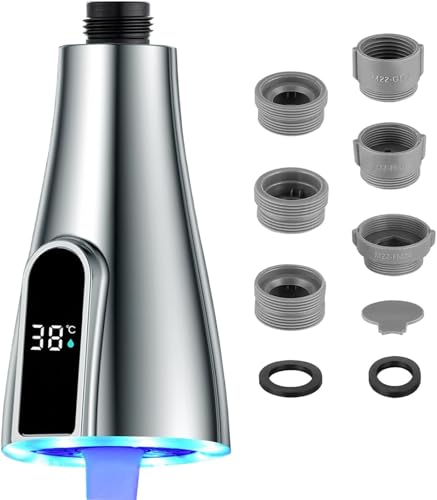 JINYOMFLY Wasserhahn Aufsatz LED, Aufsatz für Wasserhahn Küche mit LED, 2 Farben ändern sich mit der Temperatur, Schwenkbar Brausekopf Küchenarmatur mit Licht, M22/M24 von JINYOMFLY