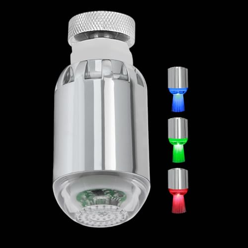 JINYOMFLY Wasserhahn Aufsatz LED, Aufsatz für Wasserhahn Küche mit Lichter, 3 Farben ändern sich mit der Temperatur, LED Brausekopf Küchenarmatur Schwenkbar, M22/M24 von JINYOMFLY