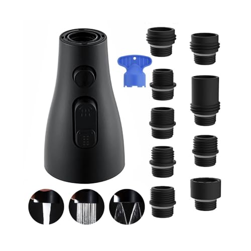 JINYOMFLY Wasserhahn Aufsatz Schwarz, Küchenarmaturen Schwarz mit 9 Adapter, Brausekopf Küchenarmatur Brausekopf Ersatz, Aufsatz für Wasserhahn Küche, Brauseaufsatz Sprühkopf Wasserhahn Küche von JINYOMFLY