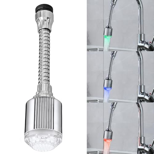 JINYOMFLY Wasserhahn Verlängerung LED, Verlängerung für Wasserhahn mit LED, 3 Farben ändern sich mit der Temperatur, LED Wasserhahnverlängerung Küche, M22/M24 von JINYOMFLY