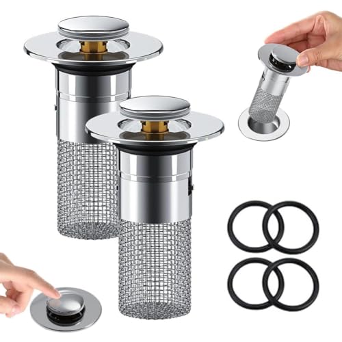 2 Stück Abflussstopfen mit Sieb 34-40mm Universal Pop Up Abflusssieb Waschbeckenstöpsel, Universelles Geruchsbeständiger Abflussstöpsel Stöpsel waschbecken für Waschbecken Bad Küchenspülen von JINYUA