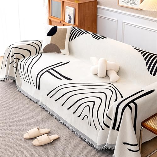 JINYUA Große Sofaüberwurfdecke Mit Quasten, Einfache Linien, Chenille-gewebter Couchbezug, Sofaüberwürfe, Wendbare Überwürfe, Große Überwürfe for Sofas, Couch, Sofa (Color : Black, Size : 180X300cm) von JINYUA