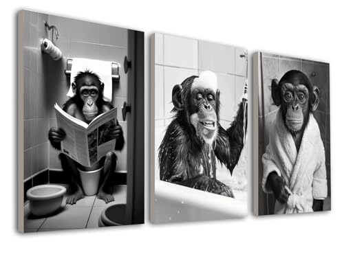 JINZUNRUI JZR Badezimmer Deko Bilder, Schwarz-weiß Bad Poster A4 Gäste WC Wandbilder mit Rahmen, Lustige Schimpansen Toilette Wand Deko, Leinwand Kunstdruck Badezimmer Bilder - 30x40 cm JINZUNRUI JZR Badezimmer Deko Bilder, Schwarz-weiß Bad Poster A4 Gäste WC Wandbilder mit Rahmen, Lustige Schimpansen Toilette Wand Deko, Leinwand Kunstdruck Badezimmer Bilder - 30x40 cm von JINZUNRUI